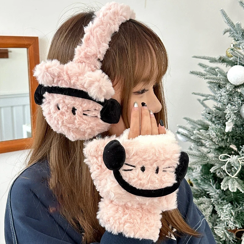 Earmuffs Cute Plush Earmuffs Women Ear Muffs Cat Windproof Flip Cartoon Mittens Earflap Winter Ear Warmer Outdoor Soft Ear Cover