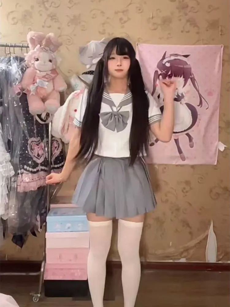 

Fashionable Navy Collar School Uniform Inspired Grey Three-ways Versatile Original 2026 Sailor Suit Two-Piece Set for Women