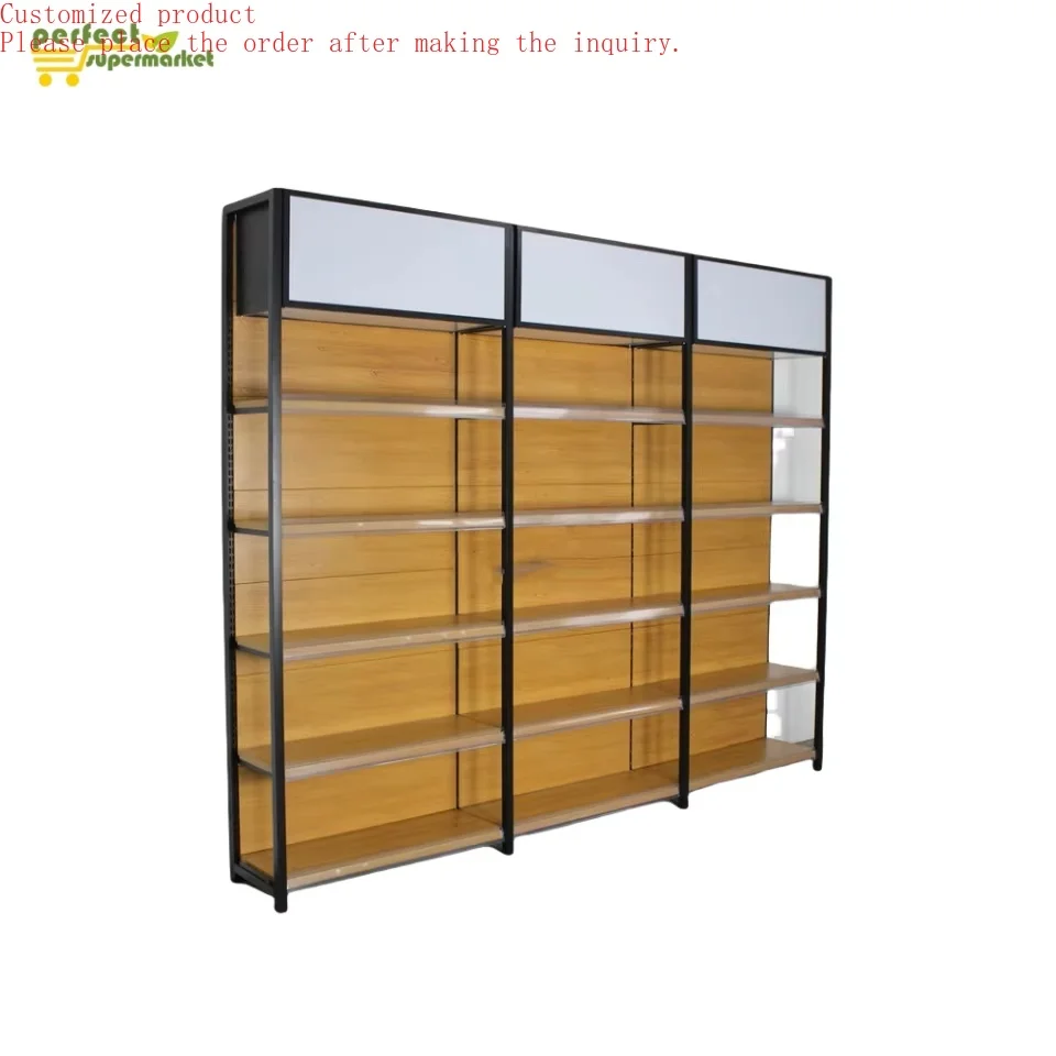 

Custom.Customized Supermarket Display Rack Metal Four-post Wood Grain Shelf with Good Price for Retail Store