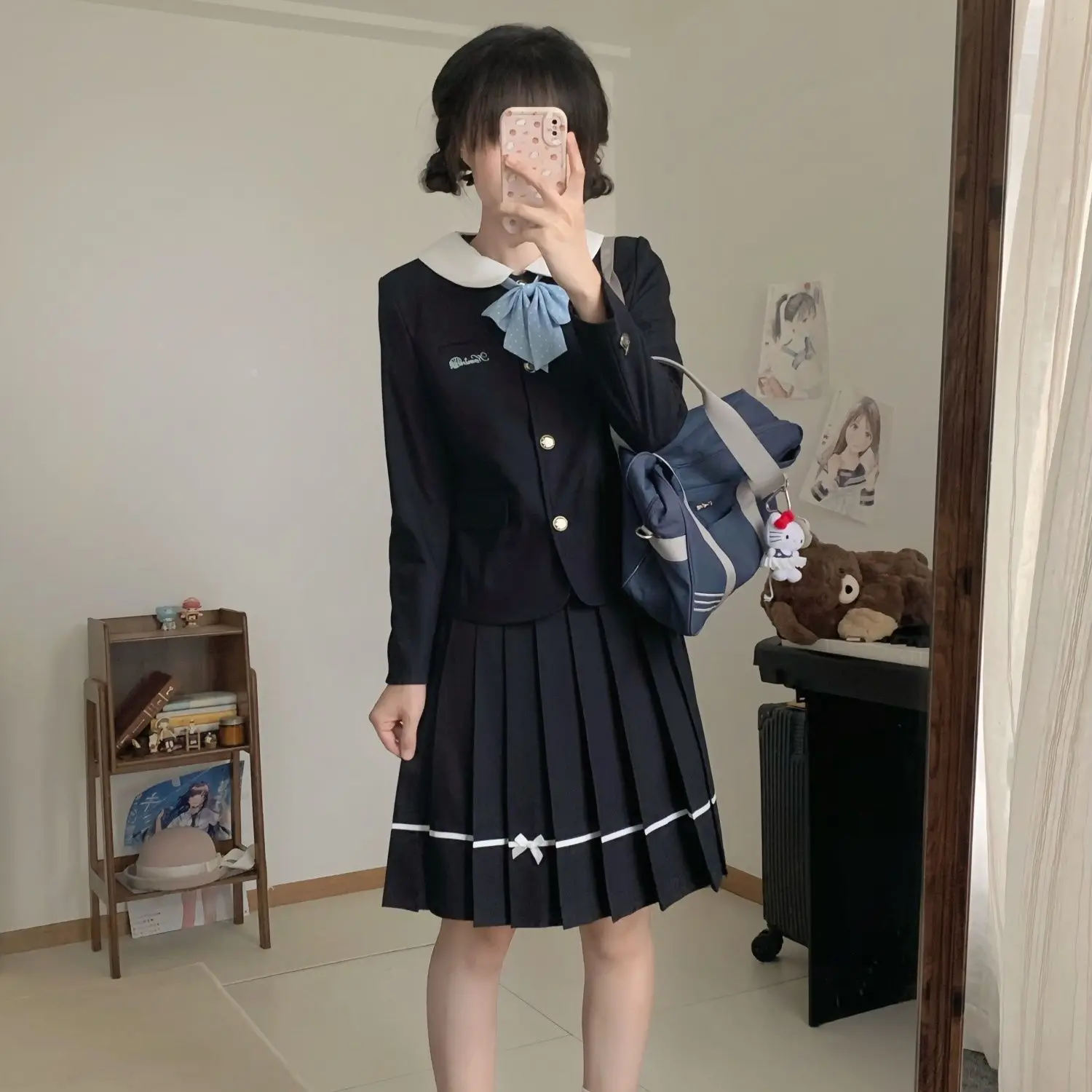 

Japan Original JK Round Neck Suit Genuine Japanese College Style Thick Cyan Pill Collar Long Style