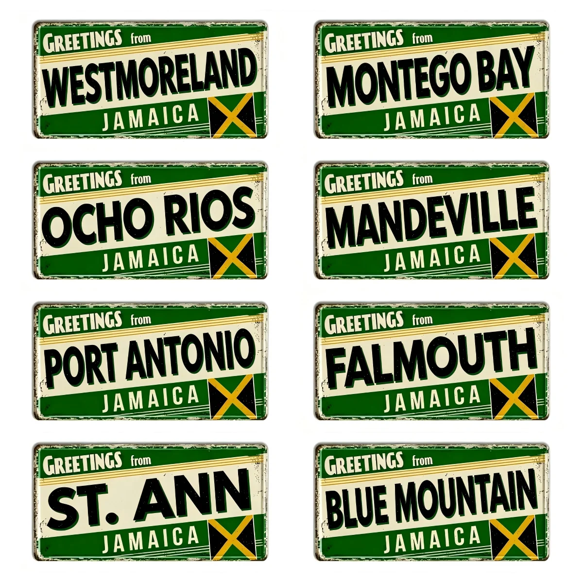 Vintage Jamaica City Greetings Aluminum Metal Sign 15x30cm Distressed Retro Tin Plaque Travel Souvenir Wall Art for Bar Garage