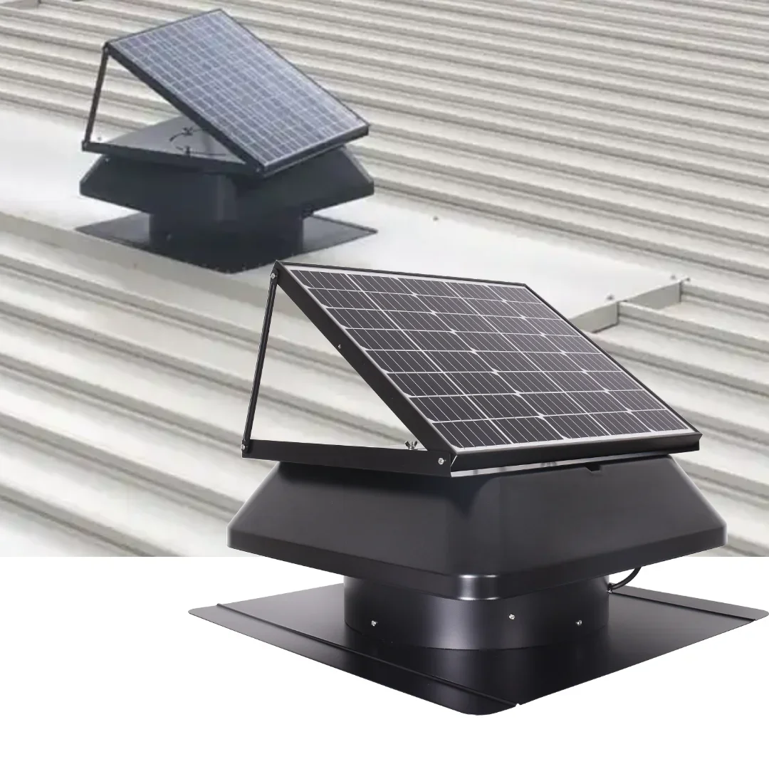 

Roof Vent Heat Extractor HVAC 50W 14'' Solar Hybrid Powered IP68 Motor DC Exhaust Fan 7 Blade Hot Air Axial Flow Fan