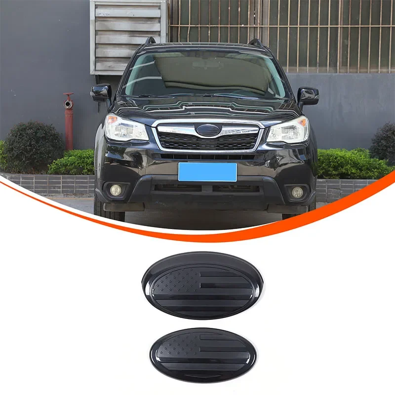 For 13-18 Subaru Forester Front And Rear Emblem Covers ABS Black 2-piece Set (American Flag Style) Auto Accessories