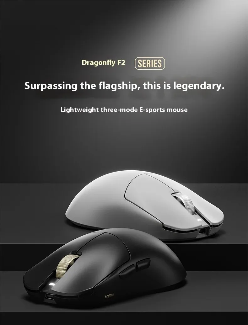 

Игровая мышь VGN Dragonfly F2 Pro Max, двойная, 8k, легкая, беспроводная, трехрежимная, PAW3950, с длительным сроком службы батареи, эргономичная мышь для киберспорта