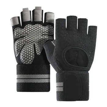 1 par de esportes fitness homens e mulheres levantamento de peso respirável antiderrapante silicone meio dedo luvas de ciclismo protetor de pulso