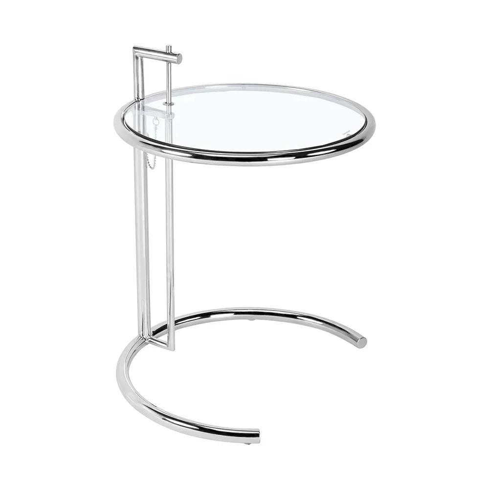 Round Glass Coffee Table Adjustable Height Sofa Side End Table Silver/Black Stainless Steel Frame