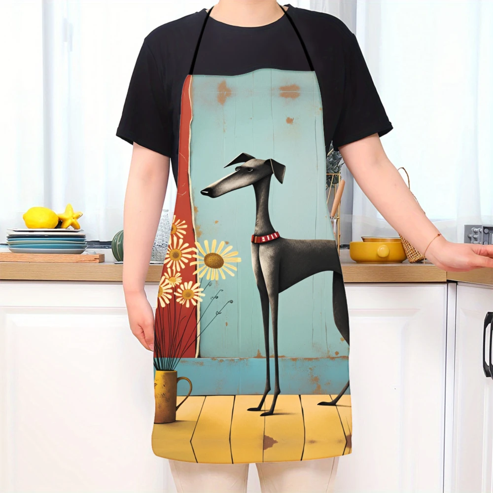 Whippet Dog Apron With Daisy Flowers And Rustic Wood Design For Cooking And Baking