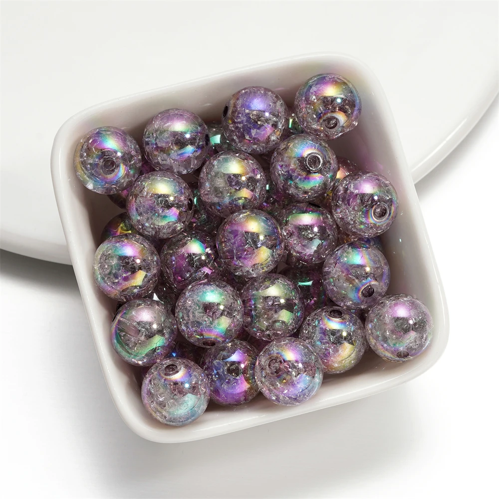10/20pcs 12/16mm AB Color Crackled Acrylic Beads Round Spacer Loose Bead for DIY Necklace Bracelet Jewelry Making Accessories