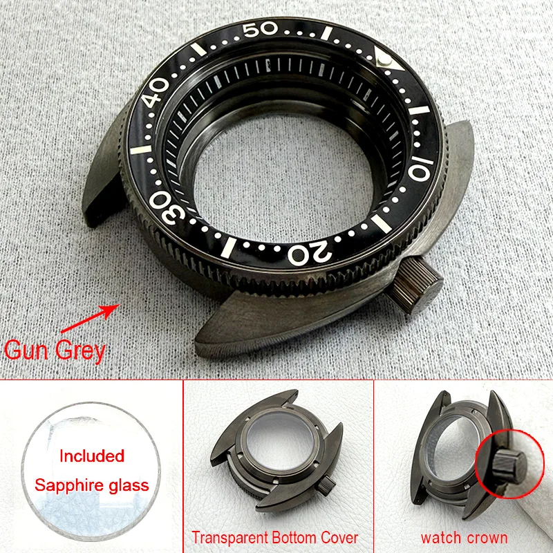 Gun Grey Mod 6105 6309 Turtle Abalone Watch Case Crown at 3.0 Fits NH35 NH36 4R 7S Automatic Movemen Watch Case Customized