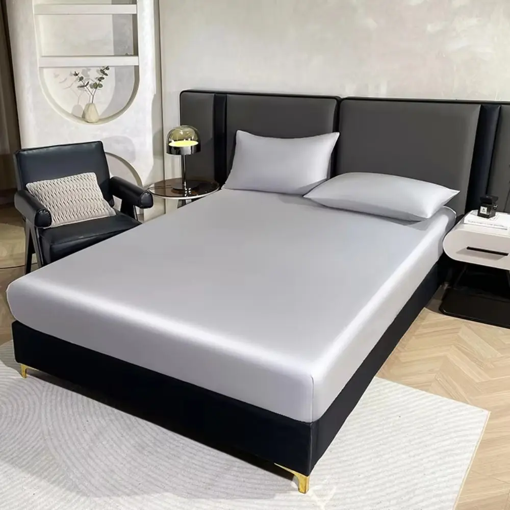 

Durable Waterproof Mattress Cover Satin Silk Dust Proof Matress Protector Solid Color Elastic Bedspread Bedroom