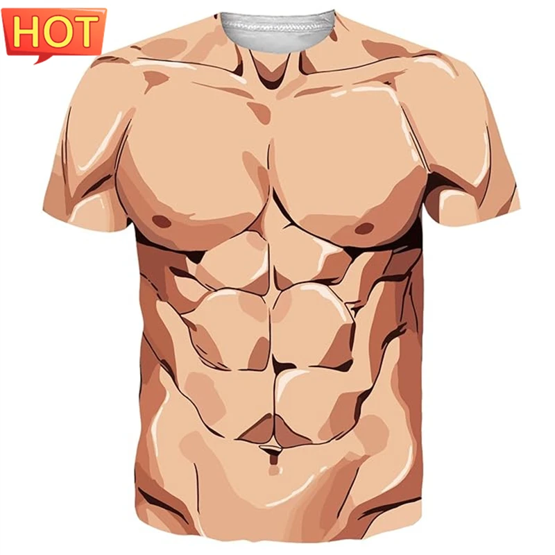 Muscle Body 3D Print T-Shirt Men Summer T Shirt Clothing Fashion Street Tees Flesh Pattern Oversized Male Short Sleeve Trendy