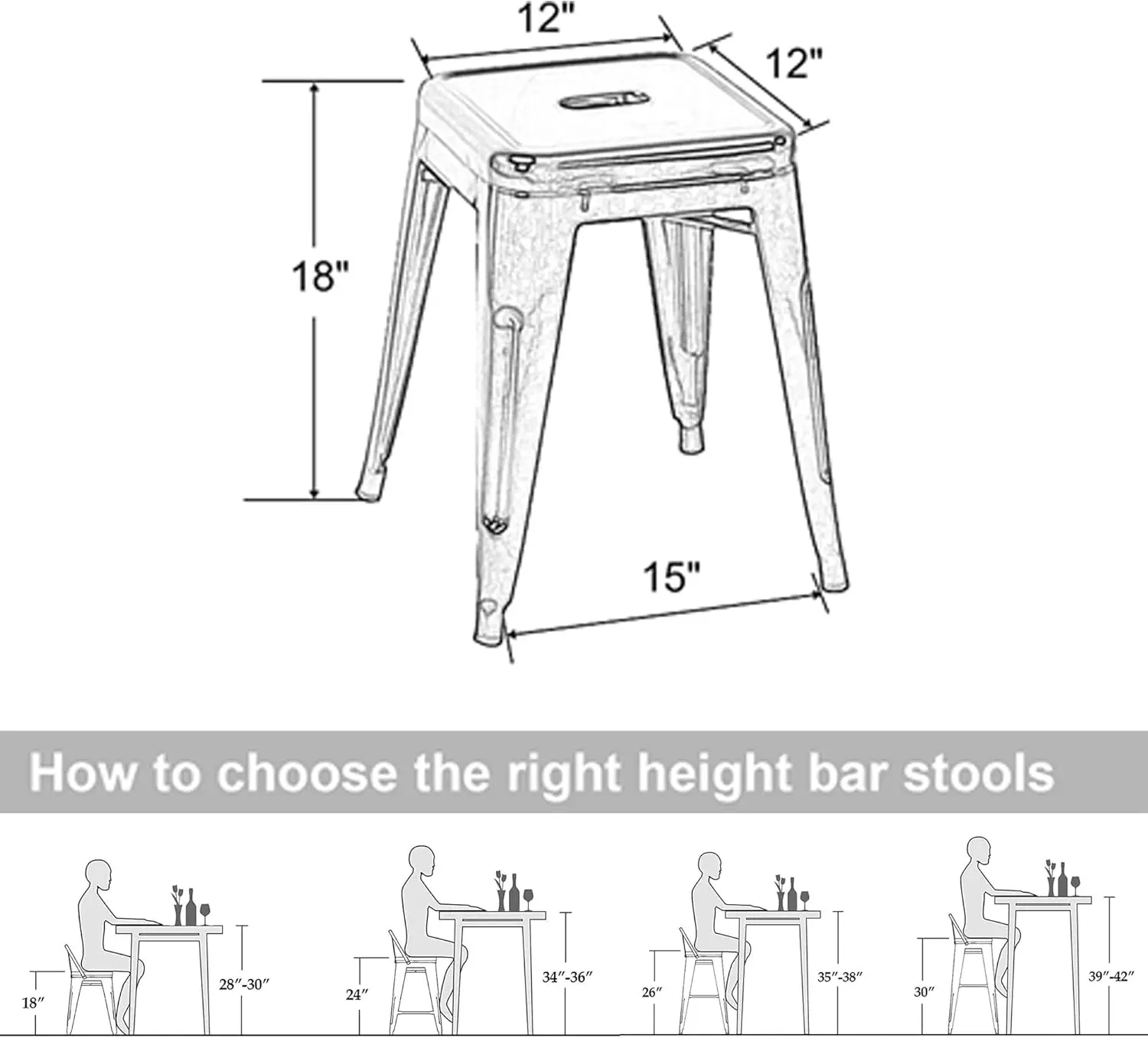 Home Industrial Metal Barstools Classroom Stools Short Stools [Set of 4] Stackable for Indoor/Outdoor 18" Dining Chair