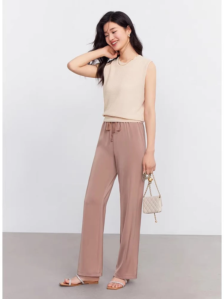 

Vin Commute God Pants Wide Leg Straight Cut Elastic Waist Casual Trousers Tee Colors Lazy Bare Sensation High Waist Trousers