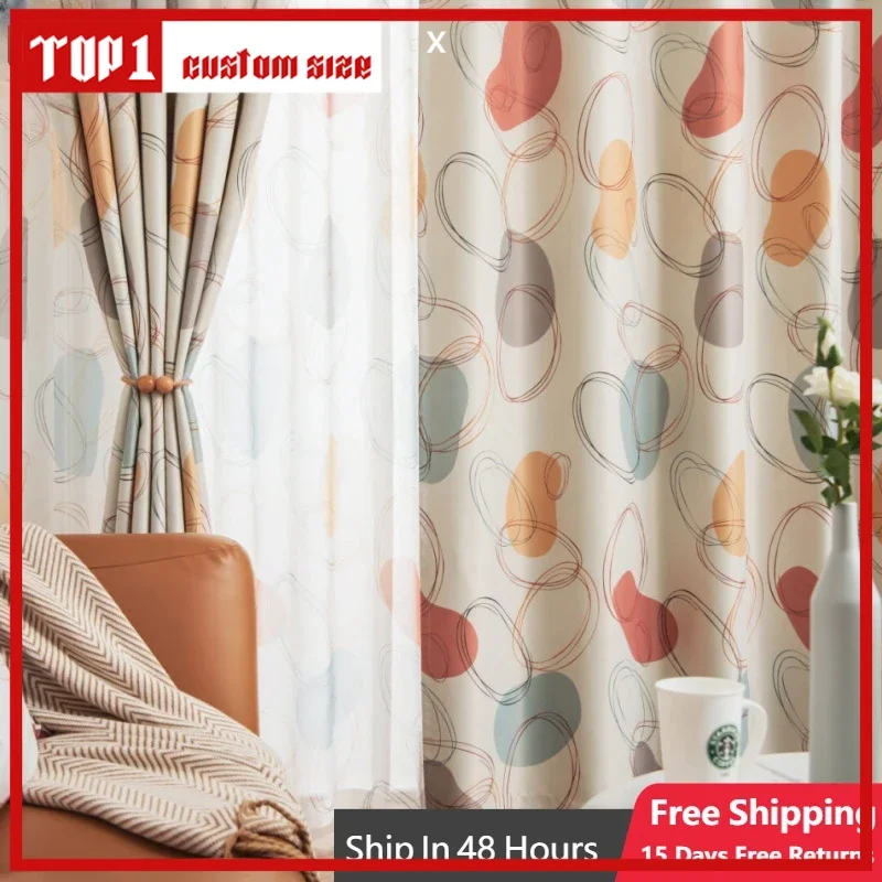 

Modern Purple Orange Cotton Linen Circle Living Room Blackout Curtains For Bedroom Window Geometric Drapes Rideaux Cortinas