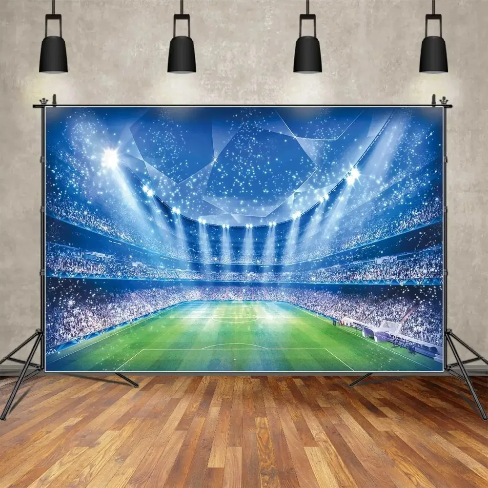 

Green Grass Sports Field Football Field Theme Birthday Banner Backdrop, Children Birthday Party Decoration Photography Backdrop