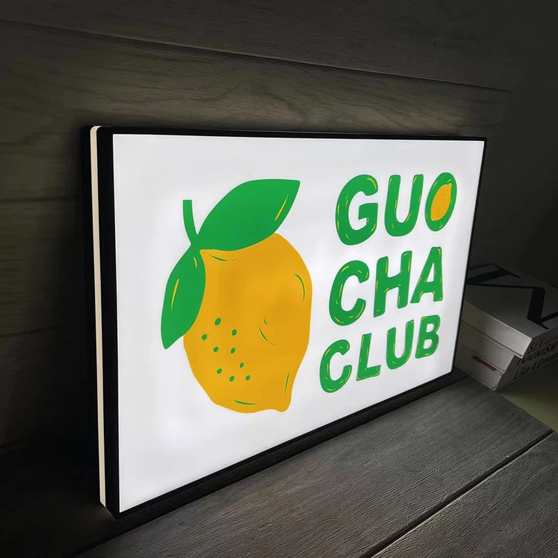 Custom LED Business Logo Fruit Tea Club Milk Tea Shop Wall Decor 3D Illuminated Light Box Advertising Sign Store Opening Gifts