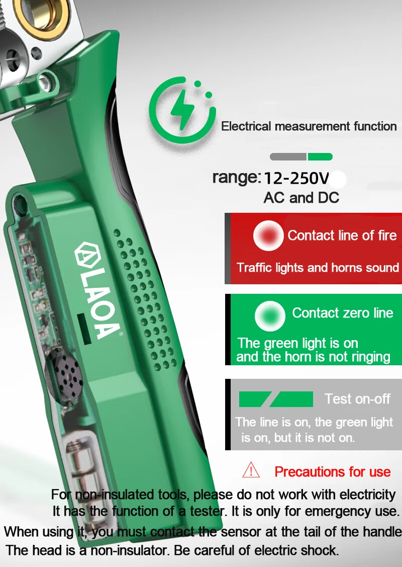 LAOA Elektrikerzange, Multifunktions-Abisolierzange, 8-in-1 Edelstahl-Spitzzange mit elektrischer Messfunktion – Detail 15