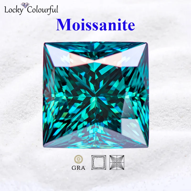 

Moissanite Primary Emerald Green Color Princess Cut VVS1 charms beads for DIY Jewelry Making Ring Materials with GRA Certificate