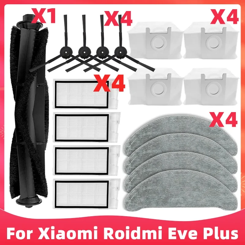 For Roidmi Eve Plus SDJ01RM Robotic Vacuum Cleaner Spare Parts Mop Cloth Hepa Filter Main Brush Side Brush Dust Bag Accessories