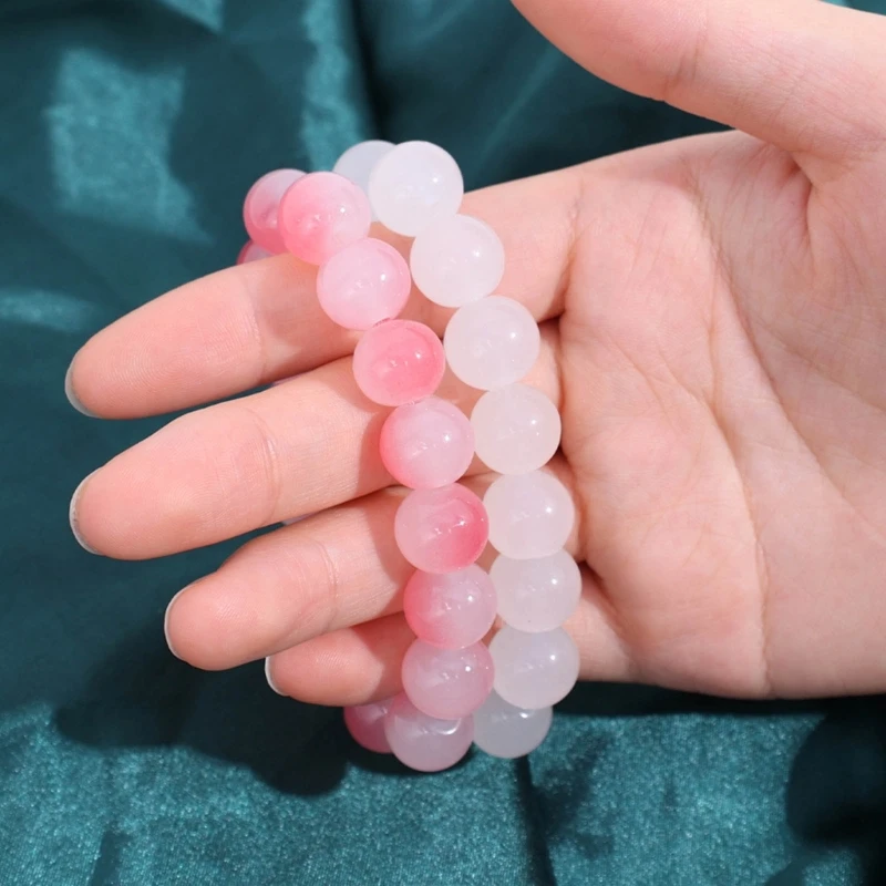 Bead Bracelet Gradient Ice Through White Pink Jade Beads Bracelet Men Women Bodhi Root Hand String Antique Handheld Rosary