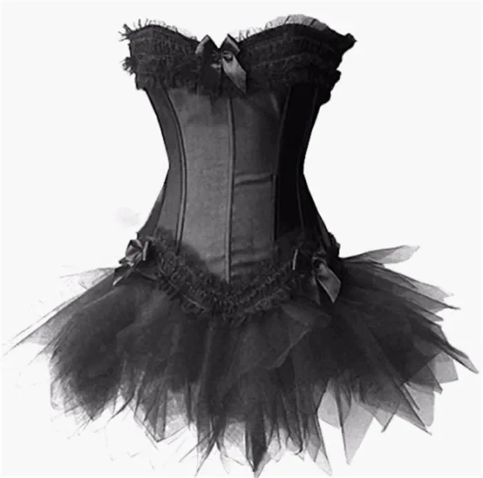 Women Plus Size Satin Lace Up Burlesque Corset Tutu Skirt Dress Halloween Costume