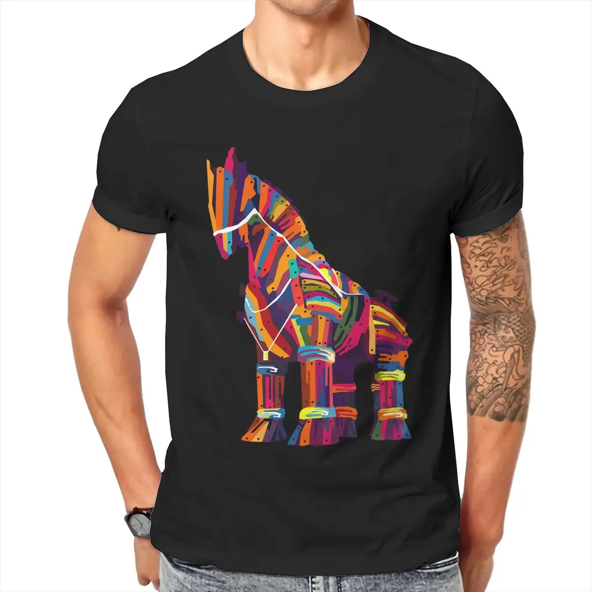 Trojan Horse TShirt for Men Colorful Humor Leisure Tee T Shirt Novelty New Design Fluffy