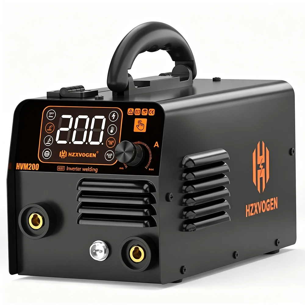 HZXVOGEN HVM200 Machine à souder MIG 3 en 1 à contrôle synergique ARC/MIG à fil fourré/Lift TIG, Technologie IGBT. Soudeuse portable multifonction pour usage domestique, compatible avec fil de soudage de 0,8/1,0 mm (2 lb), pour acier inoxydable et acier allié, 220V.