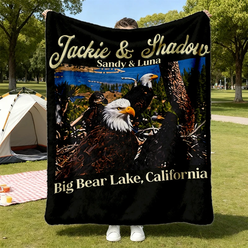 Jackie and Shadow Eagle Flannel Blanket, Big Bear Lake California Flannel Throw, Vintage Bald Eagle Cozy Blanket, Sandy