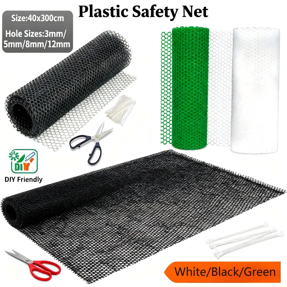 Tela de Malha Plástica para Jardim 40cm X 300m, Furos de 3mm-12mm, Proteção para Plantas e Cerca para Animais de Estimação, Rede para Galinheiro e Coelheira