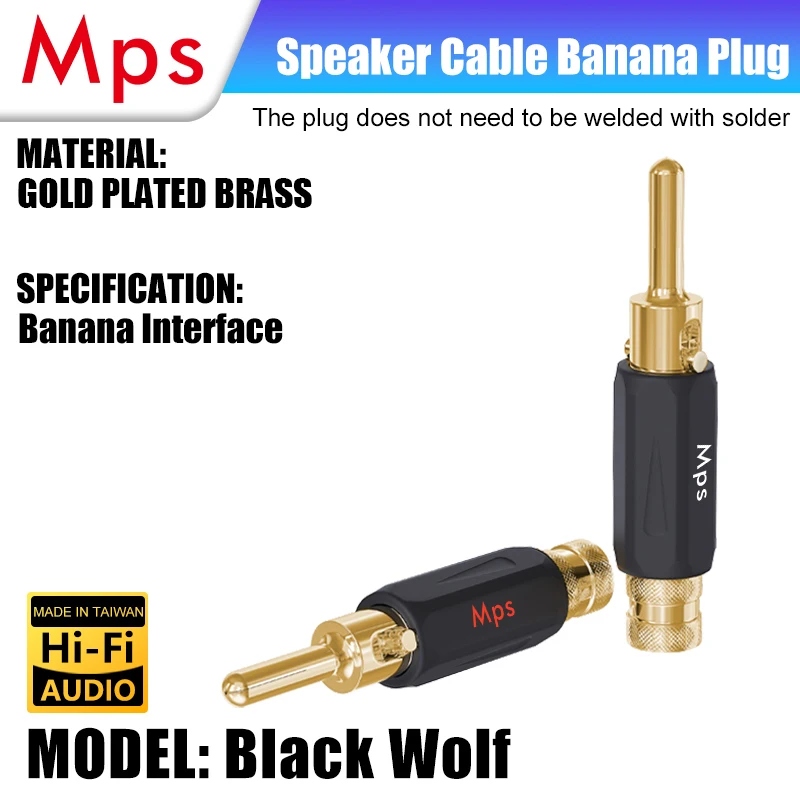 

HiFi MPS Black wolf HiFi Speaker Banana Plugs pure copper Audio Jack Connector 24K gold Plated Amplifier Speaker connector