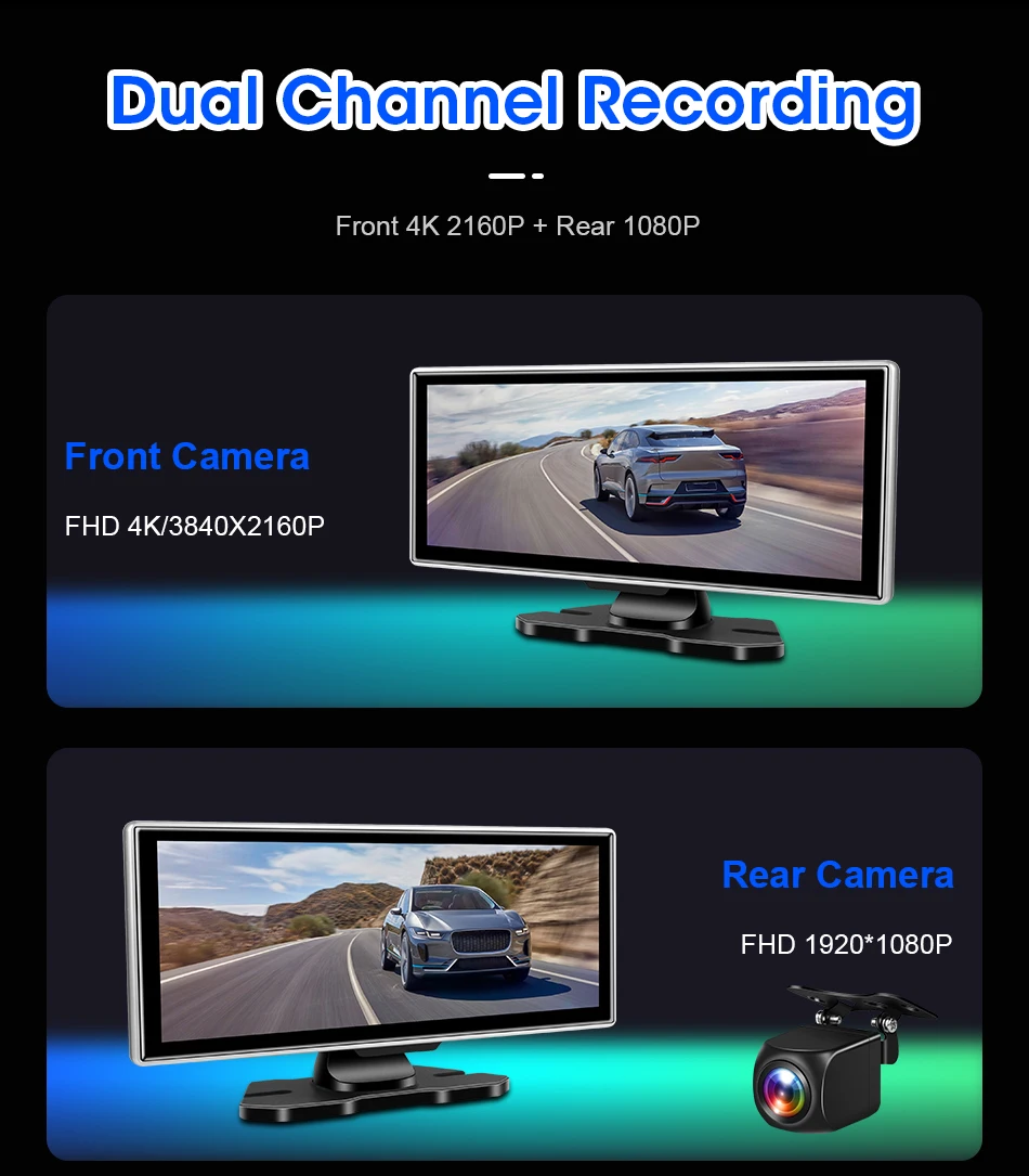 11,26 Zoll Dash Cam 4K Auto DVR Wireless Carplay & Android Auto GPS Navigation Video Recorder Dashboard Dual Objektiv Wifi AUX FM – Detail 8