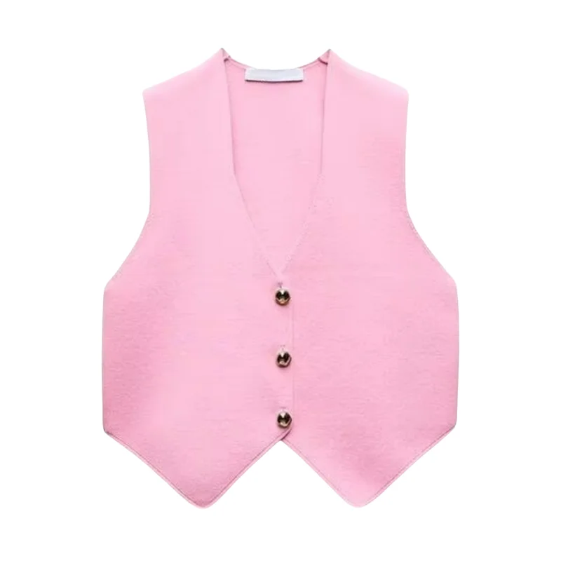 

Casual Versatile Women's Vest Autumn New Sle Simple V-ne Button up ort Svel Flat Needle Work Commute Sle Pure C...