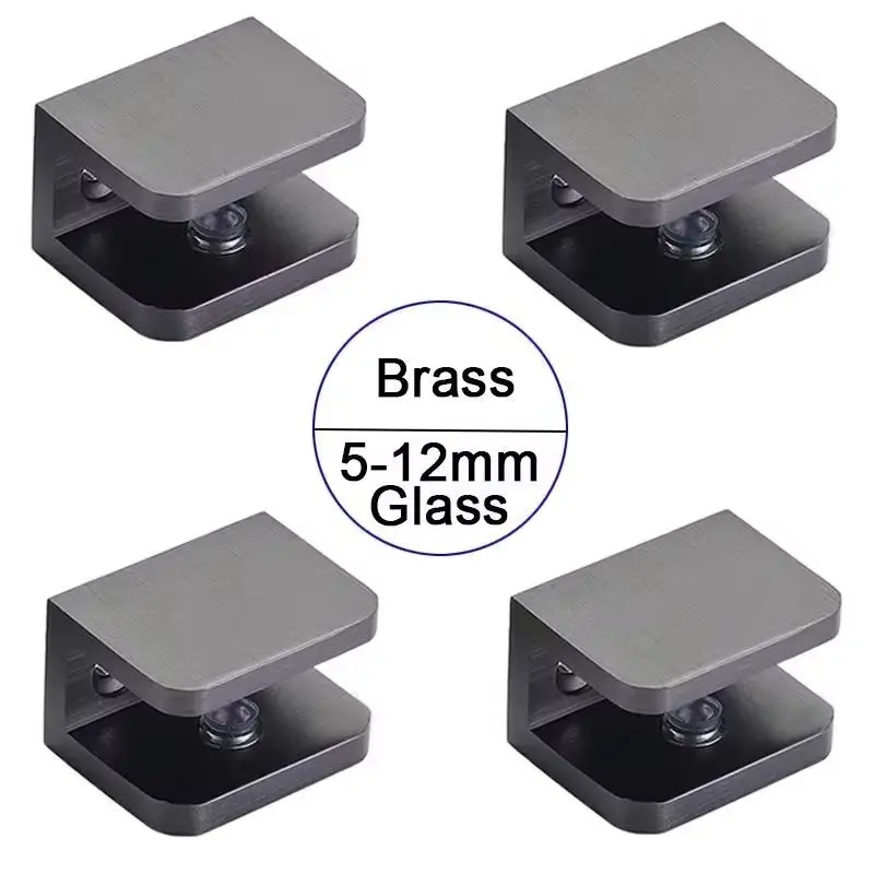 On Stock 4PCS Solid Brass Thicken Glass Clamps Clips Acrylic Board Glass Fixed Holder Brackets for 5~12mm Glass No Drilling