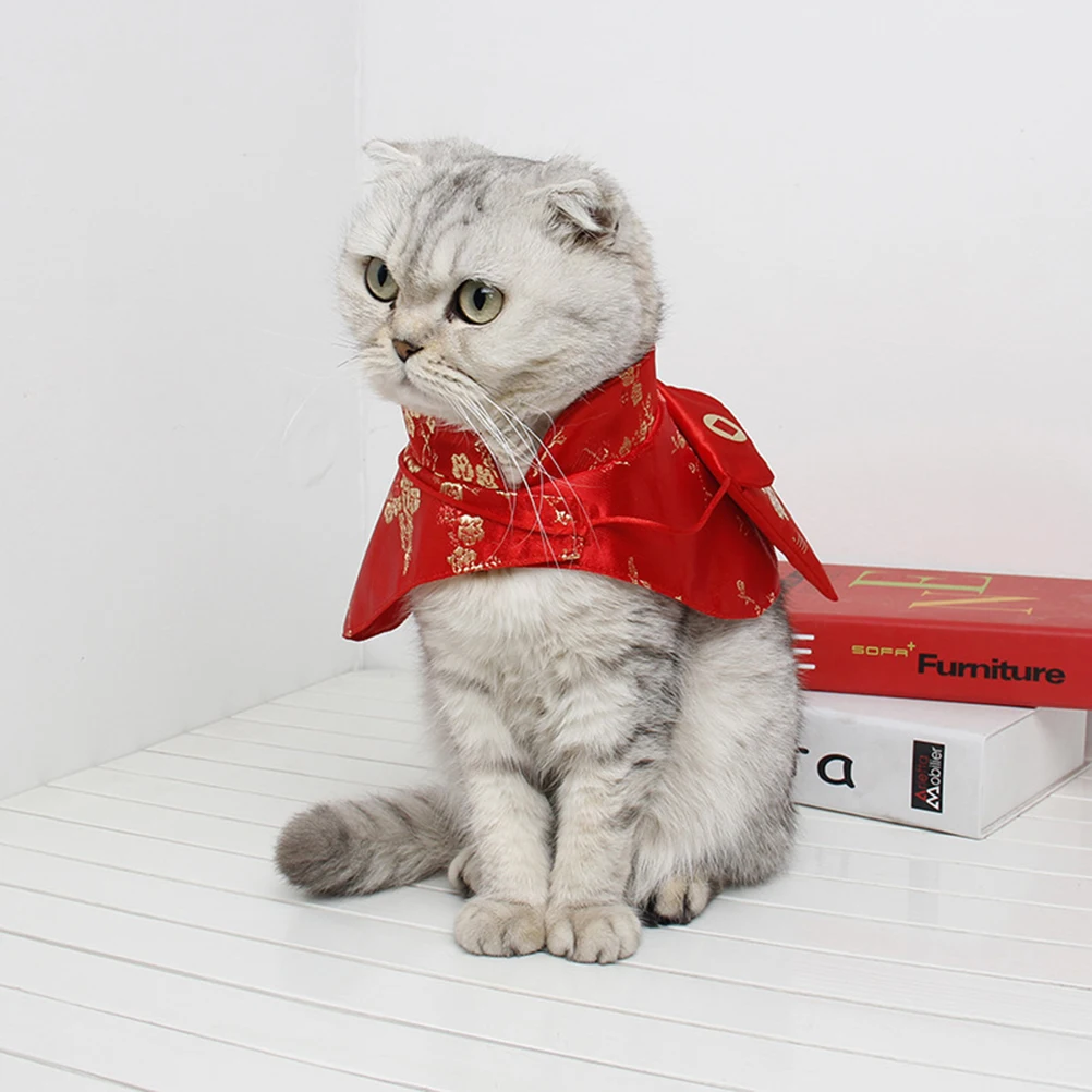 

1Pcs New Year Pet Cat Chinese Style Coat Red Size L Warm Comfortable Thick Cloak for Halloween Christmas Party