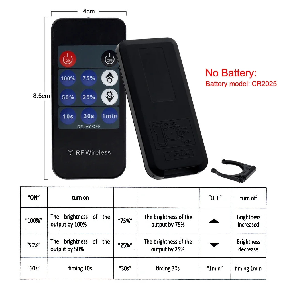 Imagem -05 - Controlador Dimmer de Cor Única sem Fio Led 11 Key rf Remote Control Ajustar Interruptor de Brilho para Faixa de Led dc 12v24v Novo