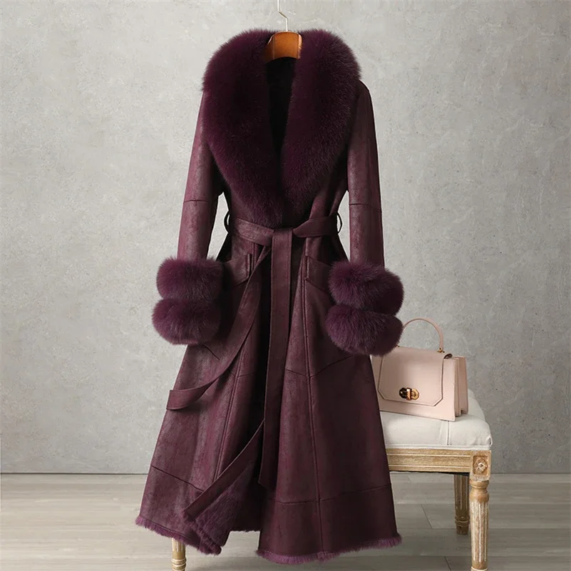 Aorice, chaqueta de cuero de conejo auténtico con piel para mujer, nueva chaqueta de invierno para mujer con cuello de zorro, gabardina Parka CT186
