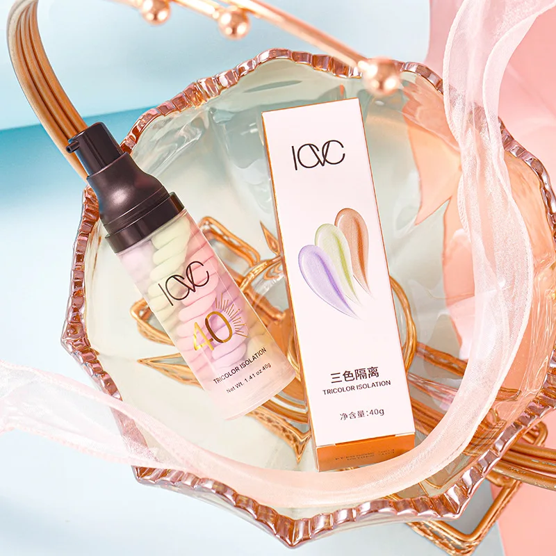 Tri color isolation cream, pre cream, base makeup, smooth and moisturizing without sticking powder