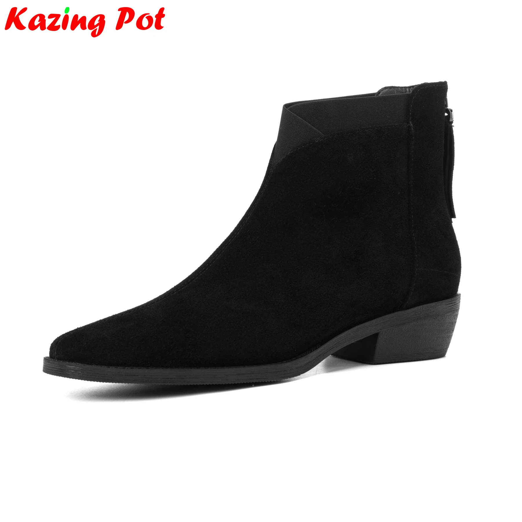 Plus Size 34-42 Round Toe Med Heels Modern Chelsea Boots Warm Winter Shoes Retro Casual Office Lady Fashion Concise Ankle Boots