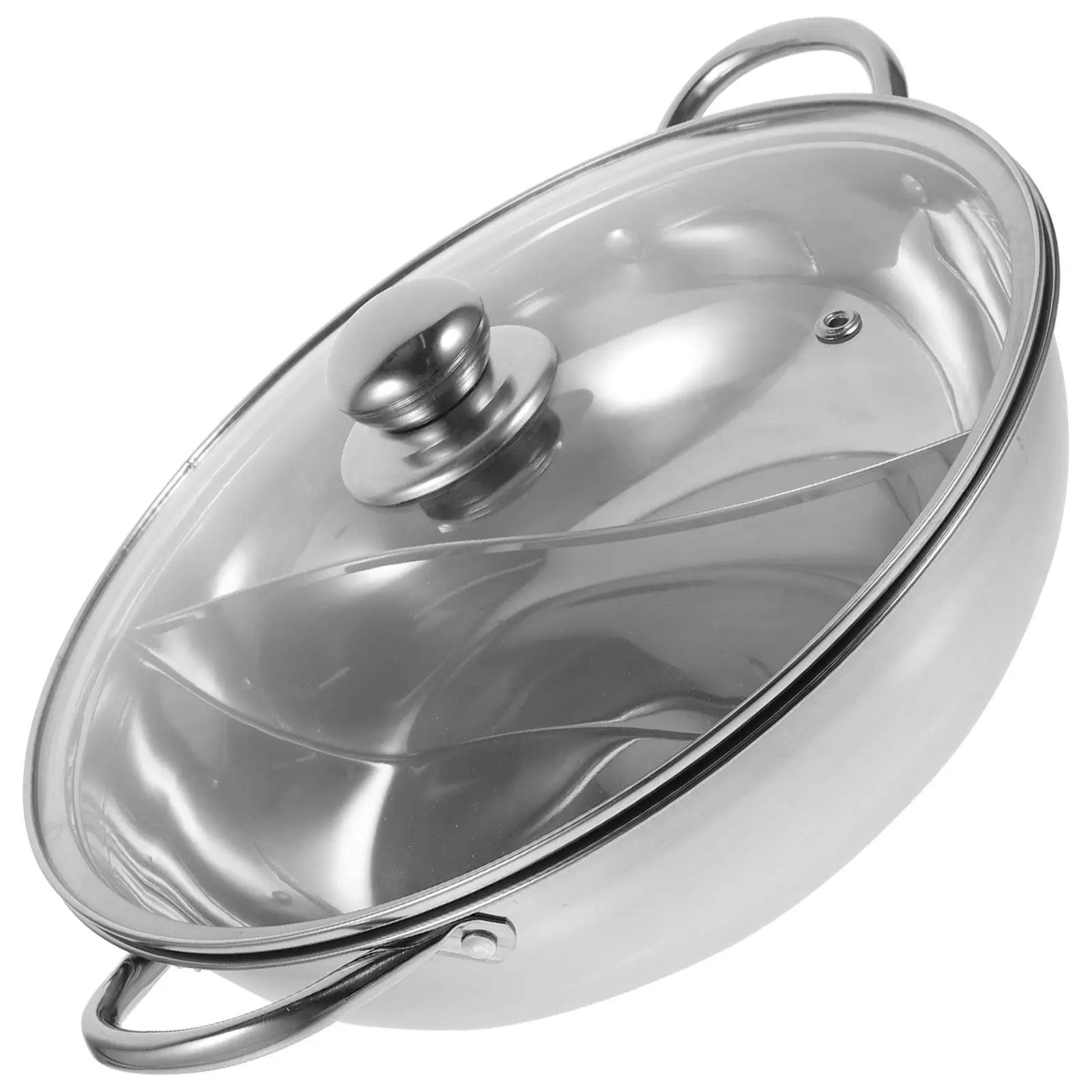 

Изысканная кастрюля для хот-пота с двумя отделениями, из утолщенного материала, с термостойкой ручкой, практичная, для индукционных и газовых плит