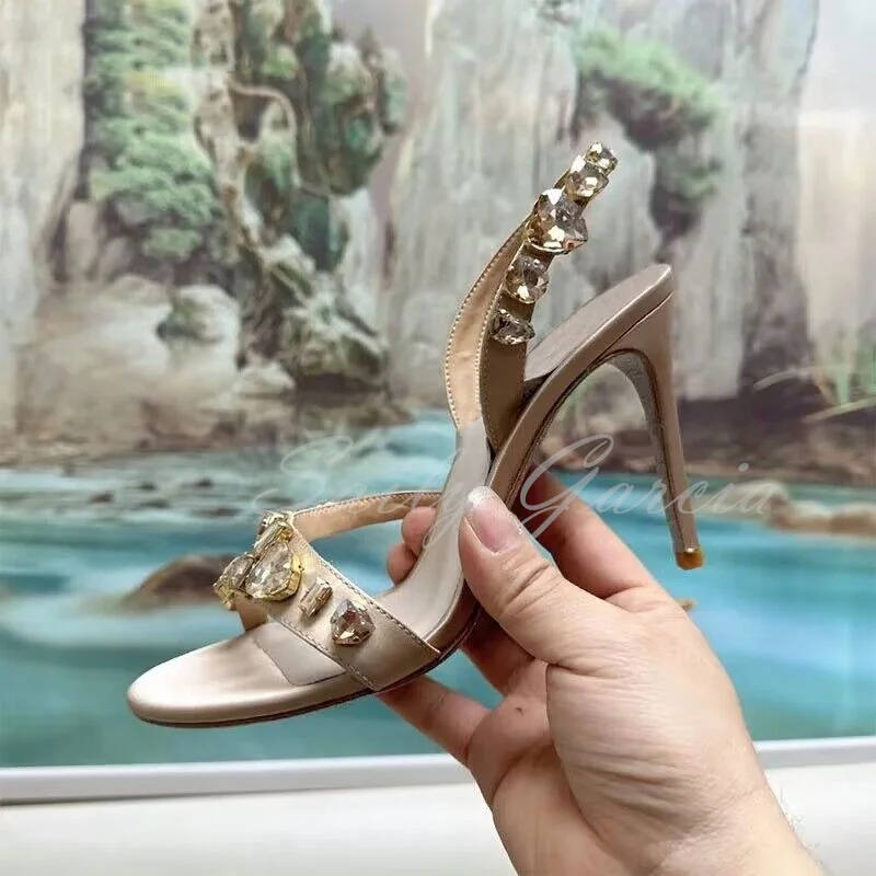 Summer High Heel Colorful Gemstone Shoes Ankle Strappy Gladiator Sandals Elegant Women Thin High Heel Party Dress Shoes