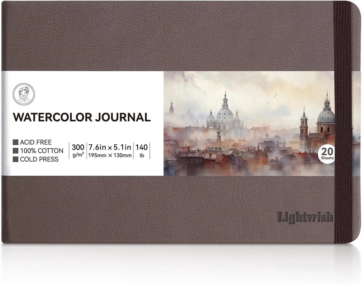 

Lightwish Watercolor Journal, 100% Cotton Cold Press Watercolor Paper Sketchbook 7.6” x 5.3”, 20 Sheets (140lb/300gsm), Acid-Fre