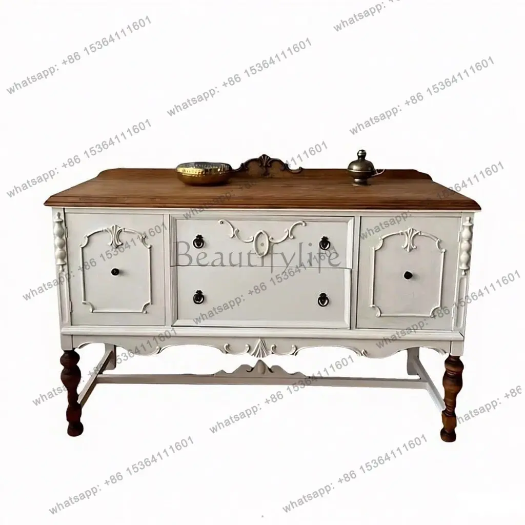 

French retro entrance cabinet living room solid wood carving wall side cabinet