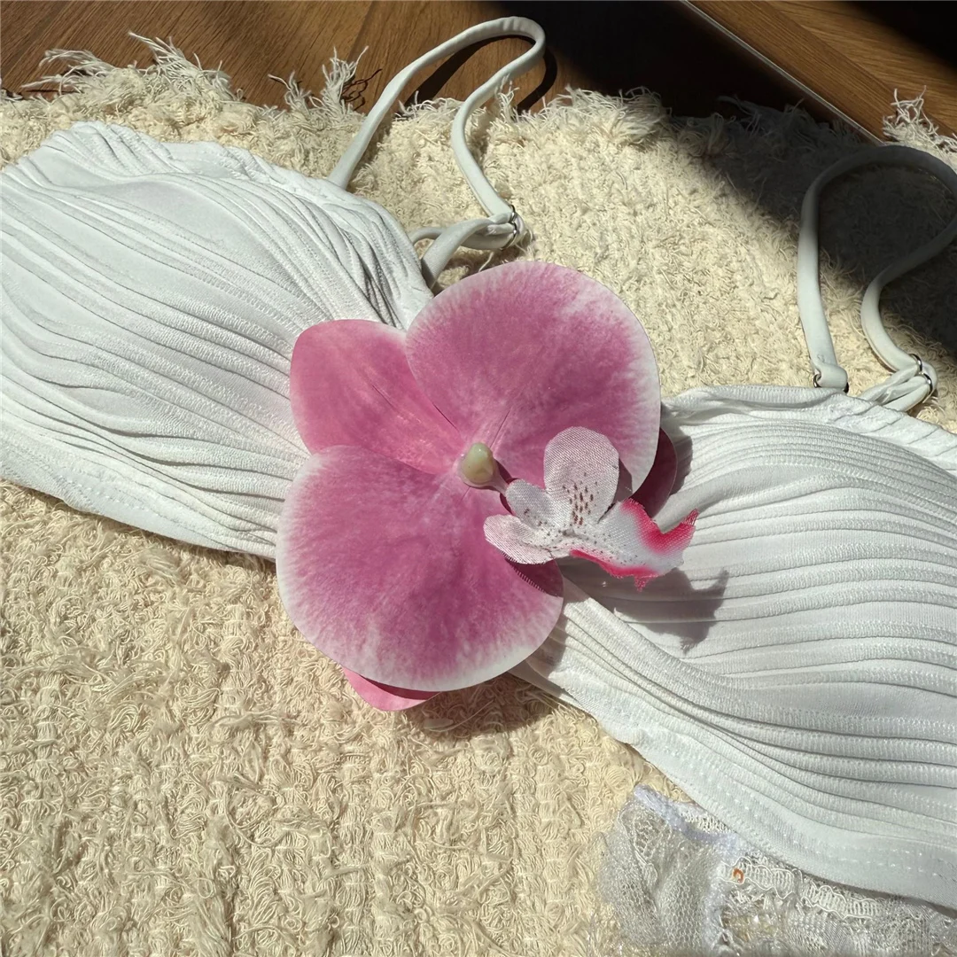 Neuer 3D-Blumen-Bikini mit Sarong, Damen-Badeanzug, dreiteiliges Bikini-Set, brasilianischer Badeanzug, Badebekleidung, Modell V7064 – Detail 11