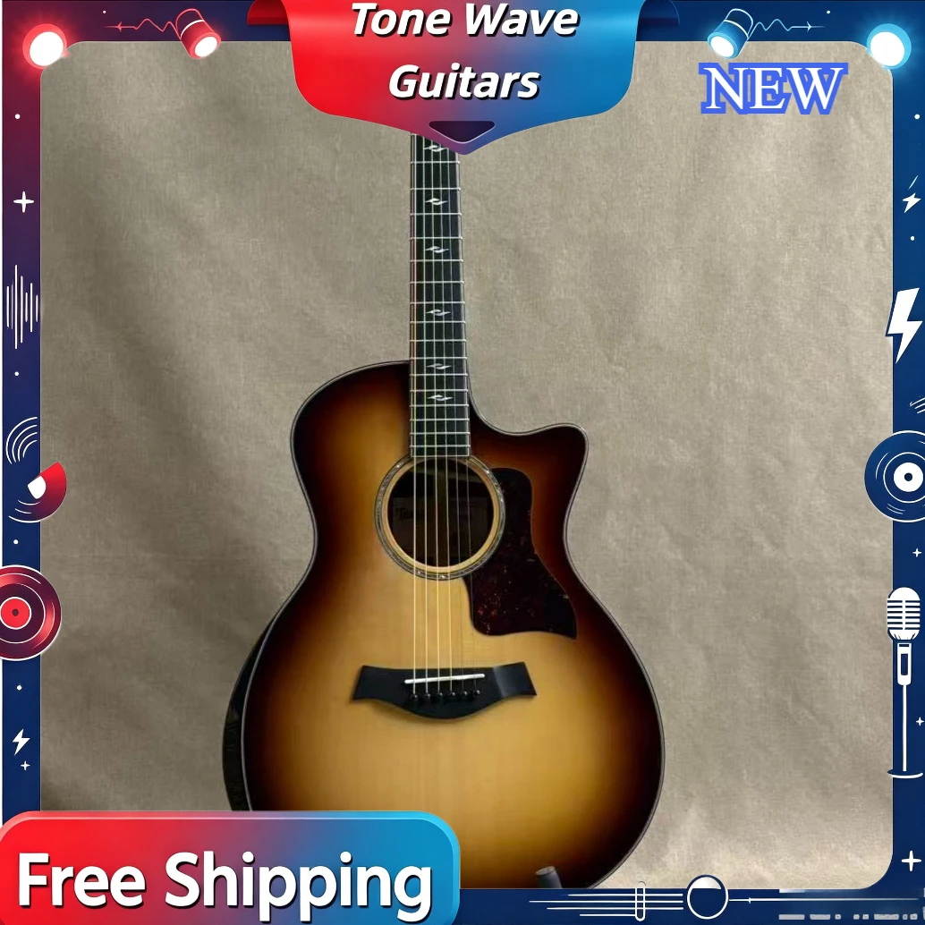 41 Inch GA Cutaway Sunburst Solid Acoustic Guitar Spruce Top Ebony Fingerboard Adult Fingerstyle Singing Stage Guitar