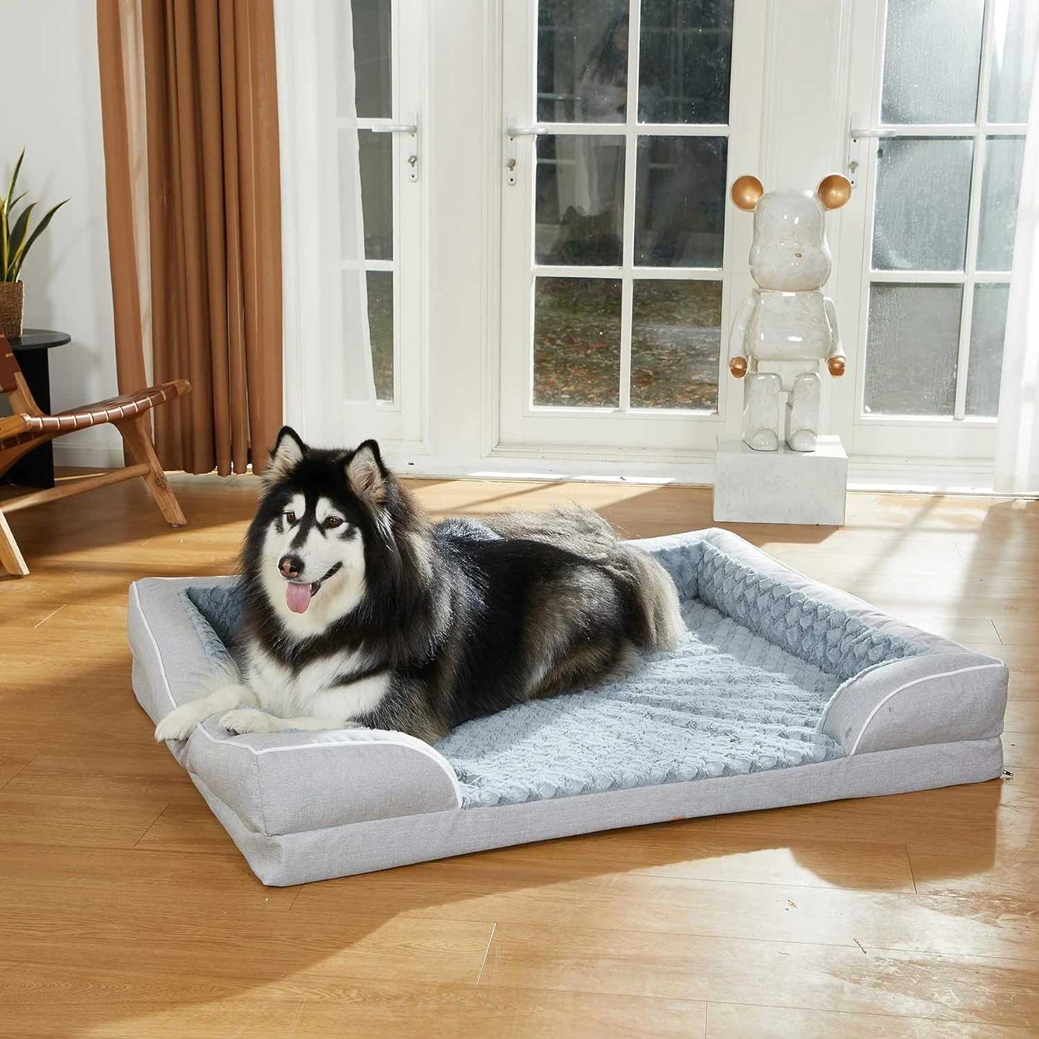 XL Luxury Dog Bed with Memory Foam Bolsters Cooling Extra Large Waterproof Orthopedic Removable Washable Cover Nonskid Bottom