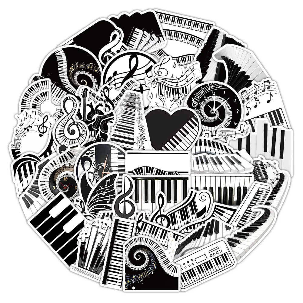 50 قطعة أسود أبيض البيانو مفتاح ملصقات الكرتون الإبداعية الكتابة على الجدران الديكور دفتر حقيبة الغيتار الثلاجة الهاتف الشارات لعبة #1