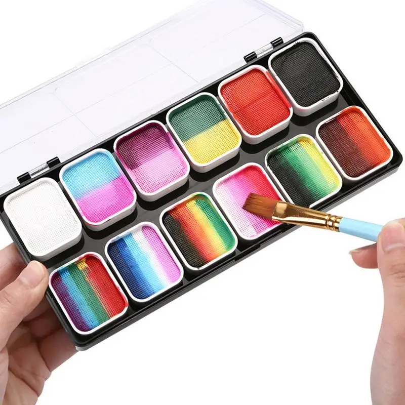 

12colors Face Painting Kit Professional 110g Water Based Non Toxic Face Paint with Stencils Non Toxic Facepaint Kit With Brushes