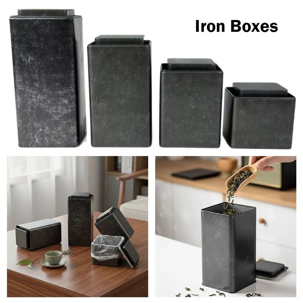 Retro Design Tea Cans Frosted Surface Square Shape Metal Cans Fine Sand Texture Tinplate Material Storage Jar Gift Packaging