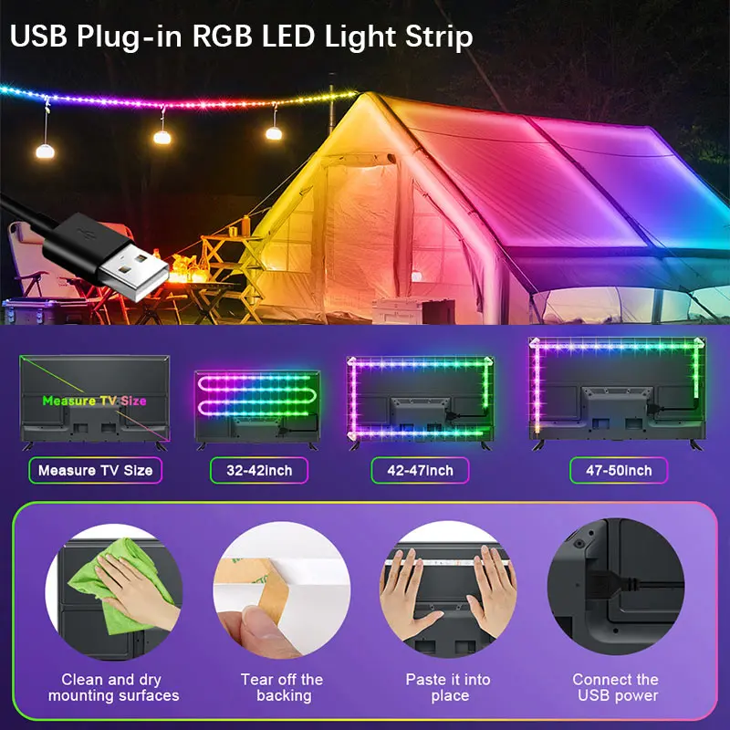 أضواء شريطية LED RGB مع جهاز تحكم عن بعد - 16 لونًا، و4 أوضاع ديناميكية، والتطبيق والتحكم بالأشعة تحت الحمراء للتلفزيون وغرفة النوم والمسرح المنزلي