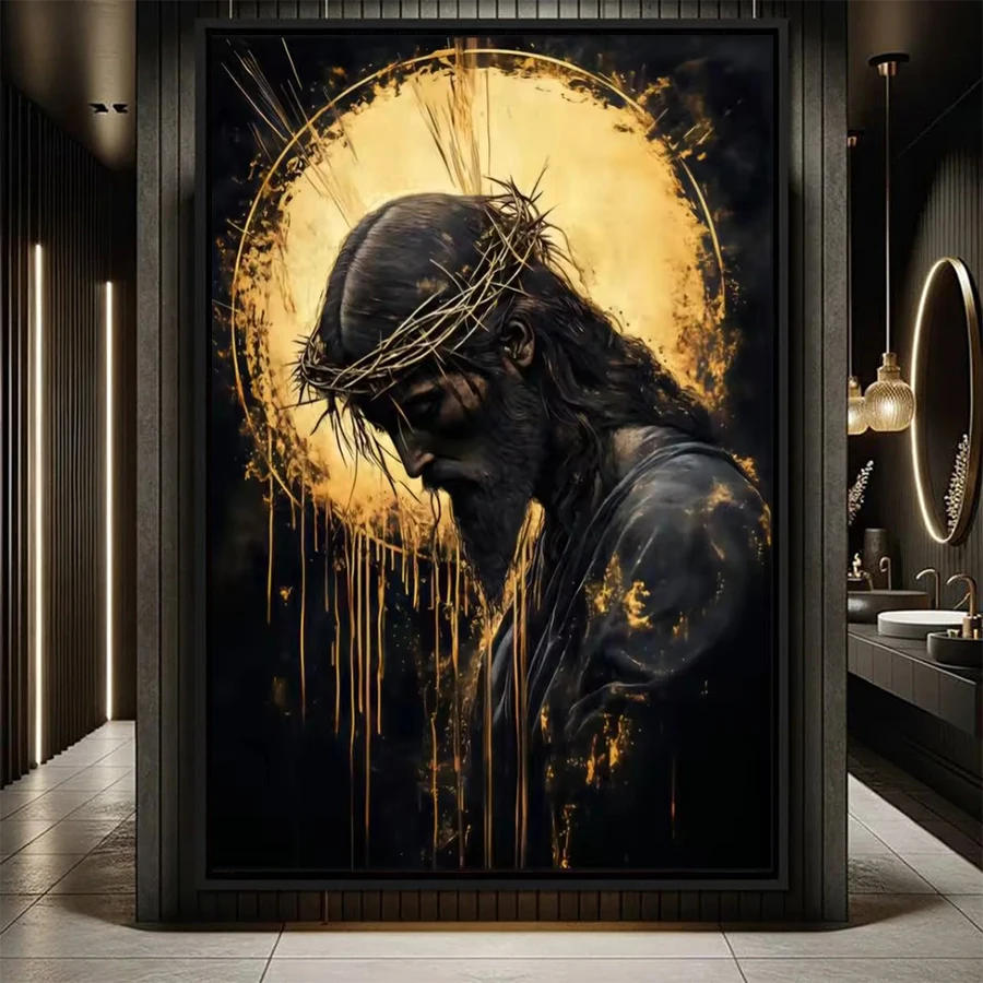 

Diamond Painting Kit New Religion Christ Jesus Black Gold Art 5d Diamond Embroidery Mosaic Gift Home Decor Picture